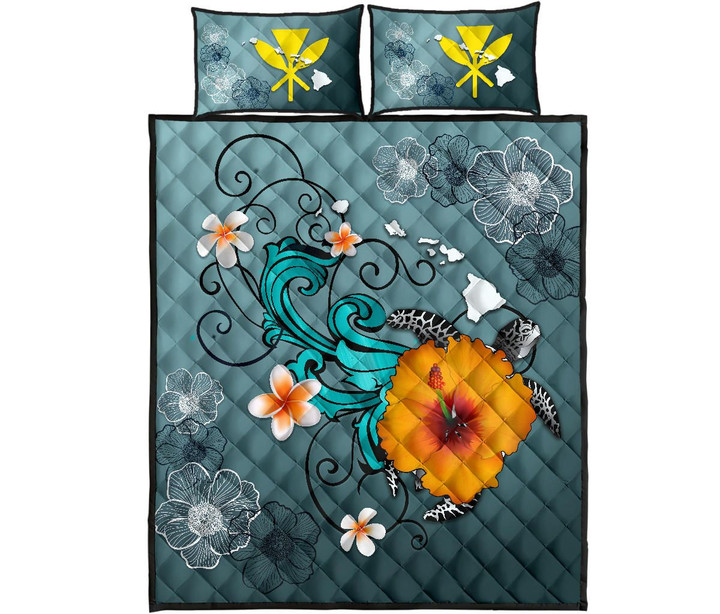 Hawaii Quilt Bed Set - Map Turtle Hibiscus | Love The World