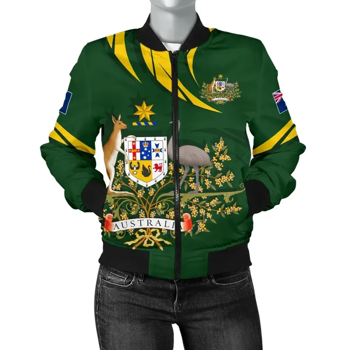 1sttheworld Australia Bomber Jacket, Australia Coat Of Arms Women Green A10