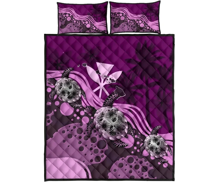 Hawaii Quilt Bed Set - Dark Pink Turtle Hibiscus | Love The World