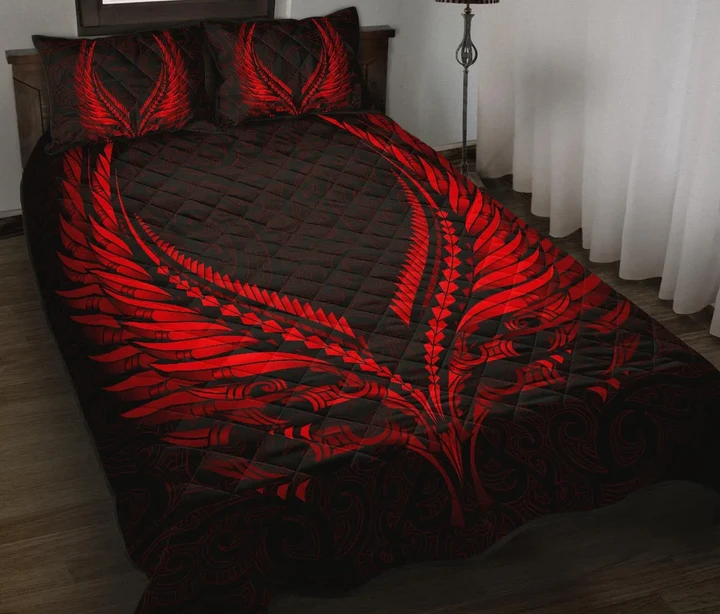 New Zealand Quilt Bed Set Aotearoa - Maori Fern Tattoo Red A7