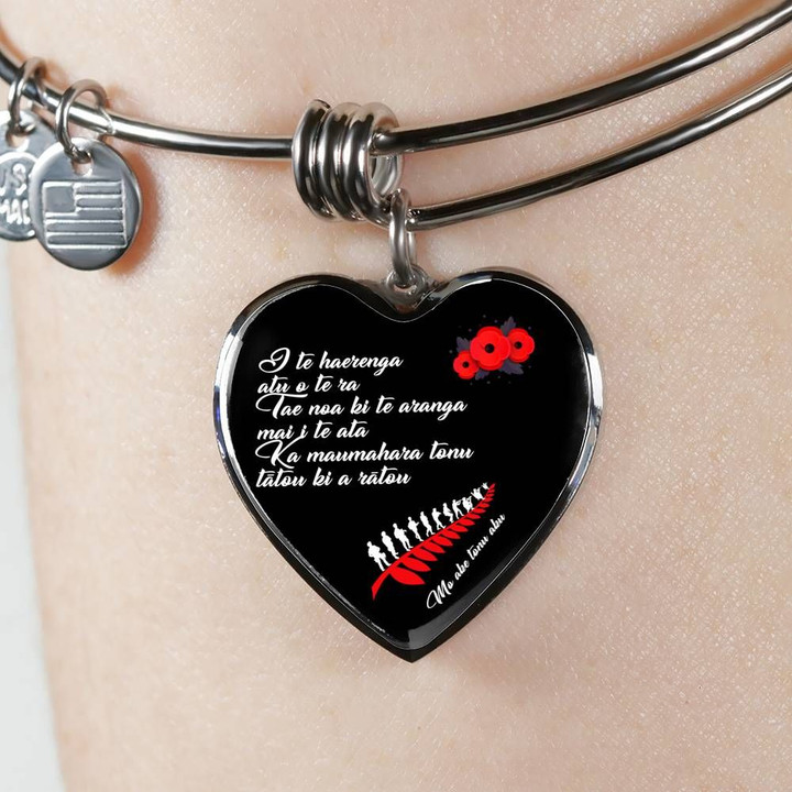 Lest We Forget New Zealand Heart Bangle With Maori Language K5 |Accessories| 1sttheworld
