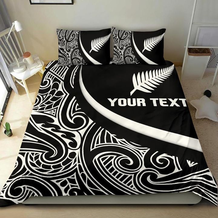 New Zealand Rugby Custom Personalised Bedding Set - Silver Fern and Maori Patterns