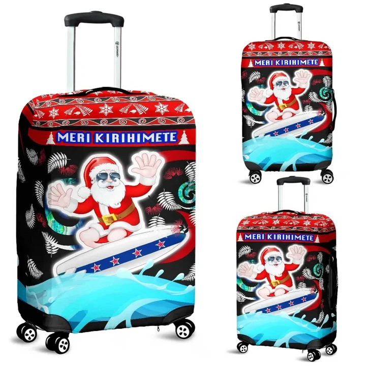 New Zealand Santa Christmas Luggage Covers Pohutukawa Fern And Kiwi | 1sttheworld.com