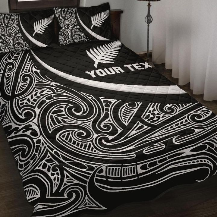 New Zealand Rugby Custom Personalised Quilt Bed Set - Silver Fern and Maori Patterns