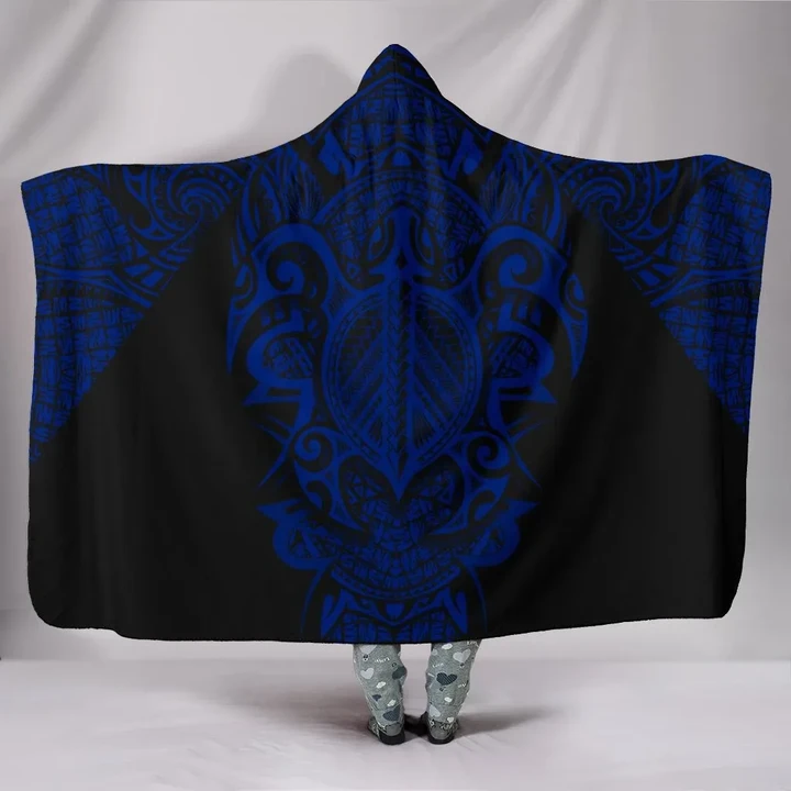Hawaii Turtle Polynesian Hooded Blanket - Blue - Armor Style - AH J9 - Hawaiian