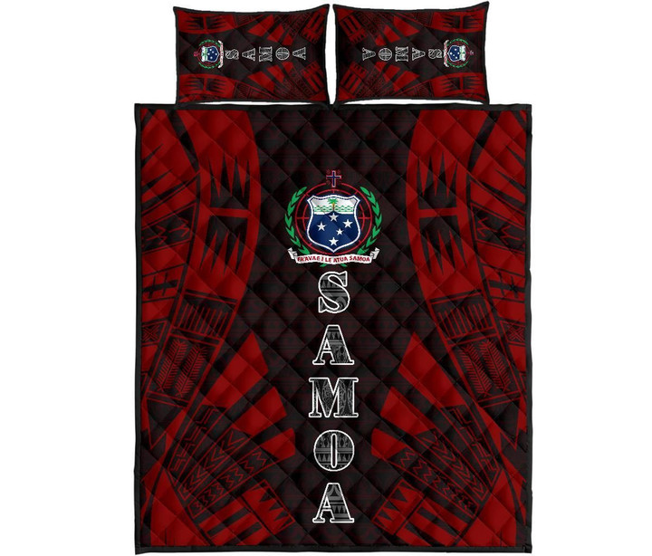 Samoa Quilt Bed Set - Black Red Tattoo Style
