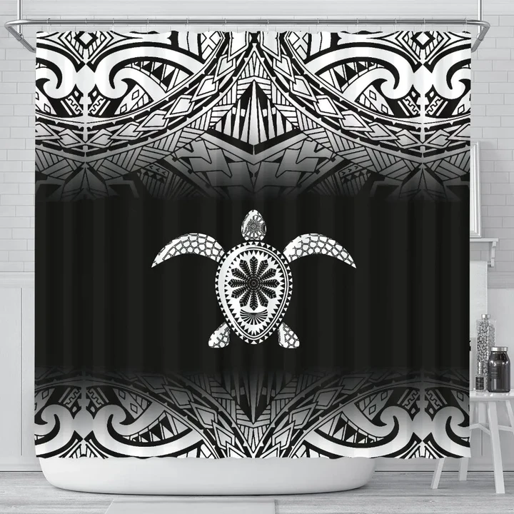Turtle Shower Curtain - Polynesian Black Fog Style