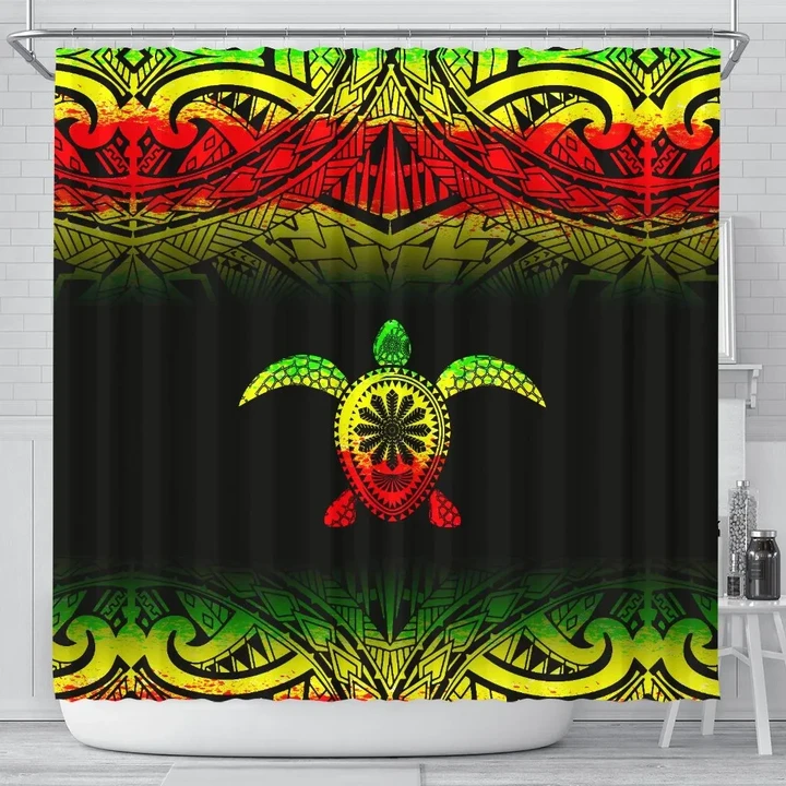 Turtle Shower Curtain - Polynesian Reggae Fog Style - BN12