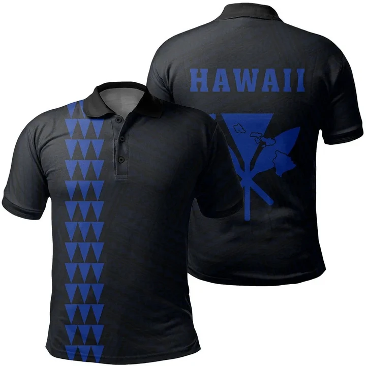 Hawaii Kanaka Map Polo Shirt - Blue - AH - J6