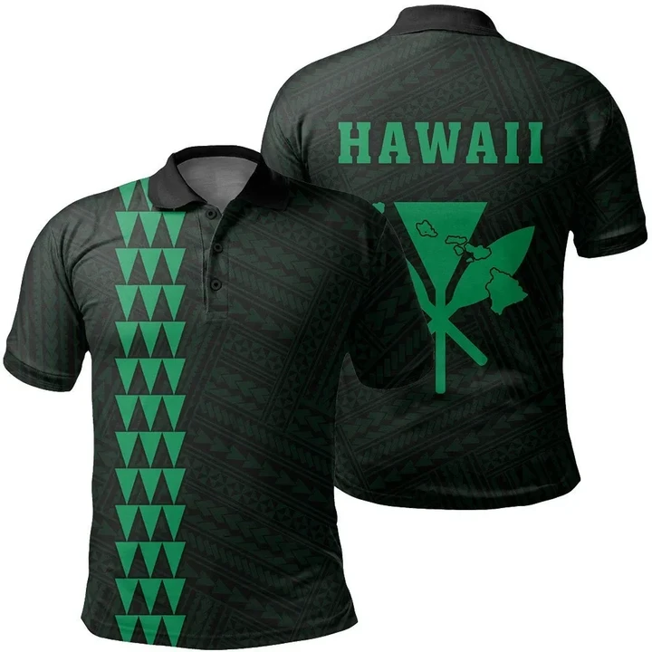 Hawaii Kanaka Map Polo Shirt - Green - AH - J6