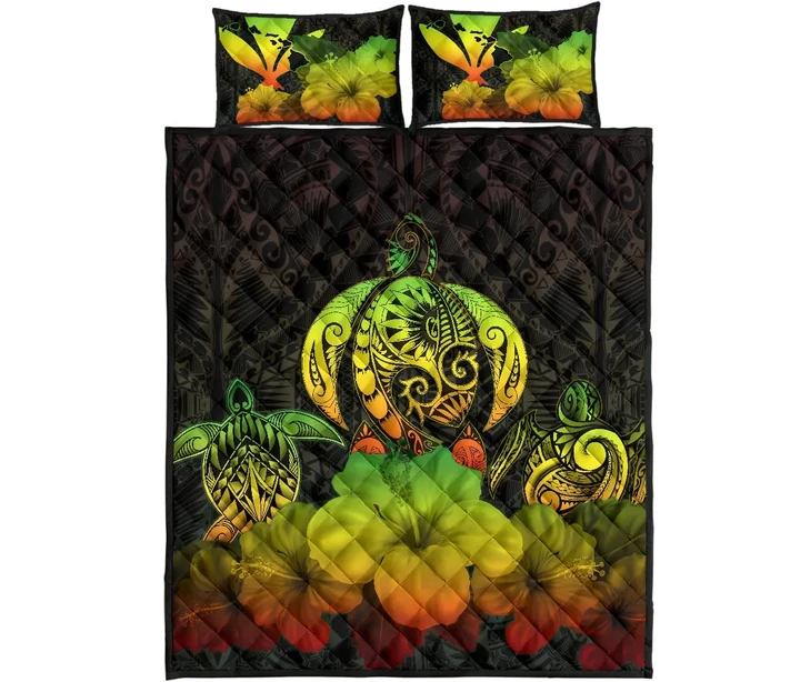 Kanaka Maoli (Hawaiian) Quilt Bed Set Reggae Turtle Polynesian with Hibiscus TH5