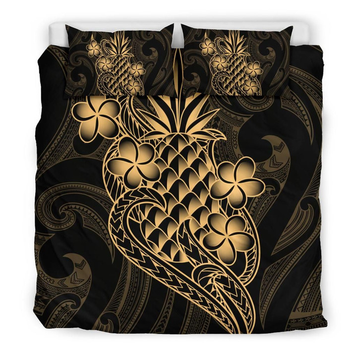 Polynesian Bedding Set - Hawaii Duvet Cover Set Gold Pineapple - BN12