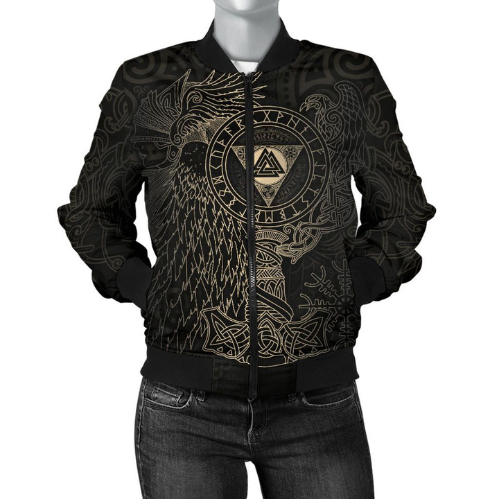 Vikings Bomber Jacket (Women) - Valknut with Helm of Awe and Horn Triskelion