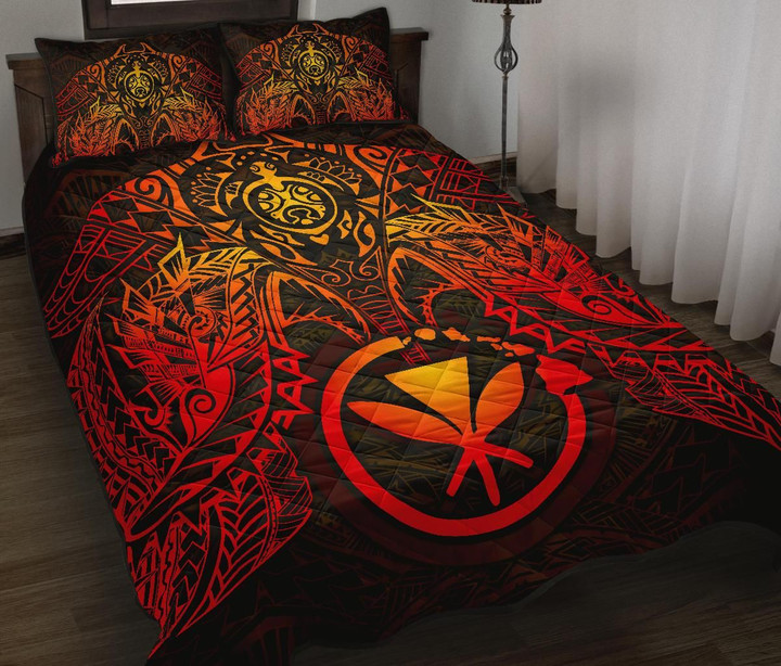 Polynesian Hawaii Quilt Bed Set - Red Turtle Manta Ray