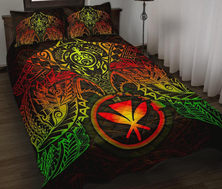 Polynesian Hawaii Quilt Bed Set- Reggae Turtle Manta Ray