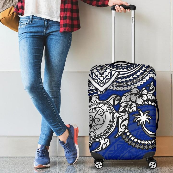 Chuuk Polynesian Luggage Covers  - White Turtle (Blue)