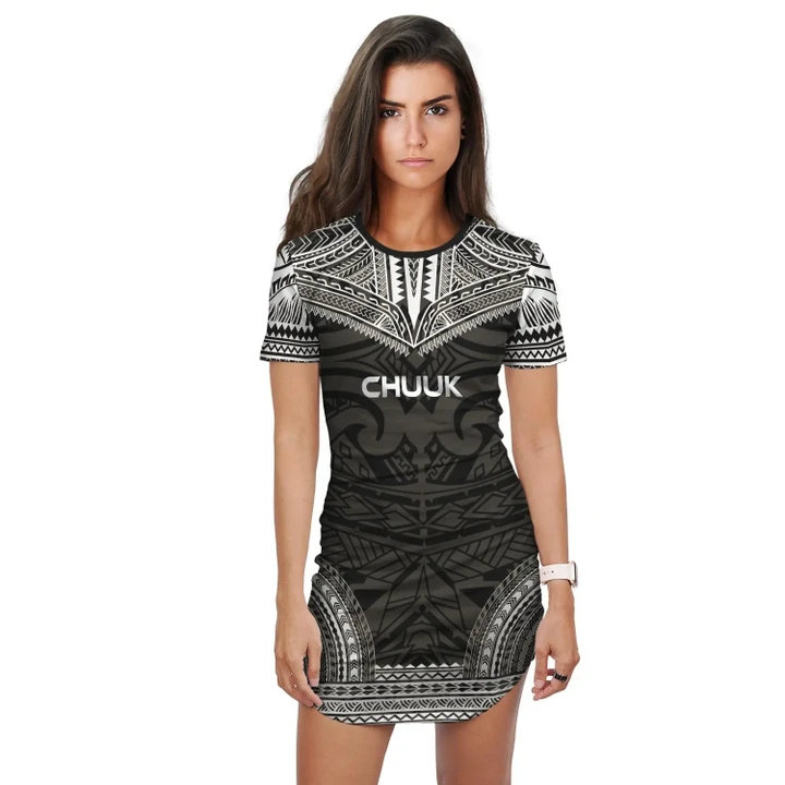 Chuuk Polynesian T-Shirt Dress - Polynesian Chief Black Version