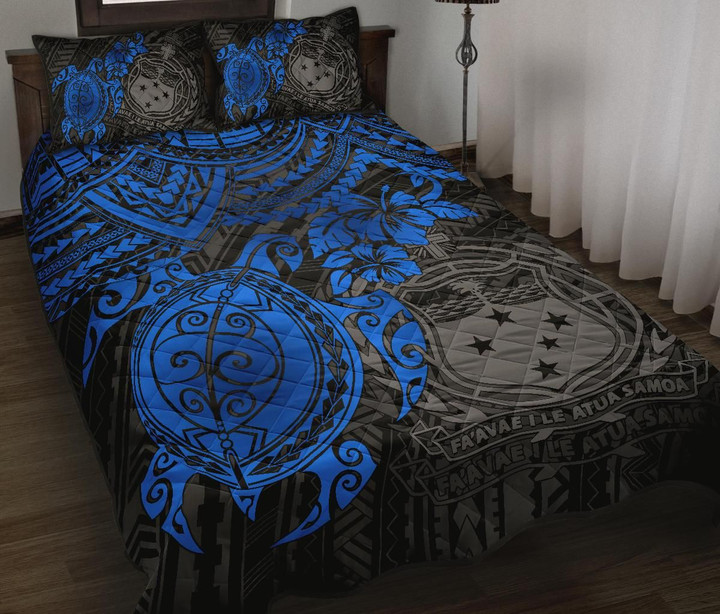 Samoa Polynesian Quilt Bed Set - Blue Turtle