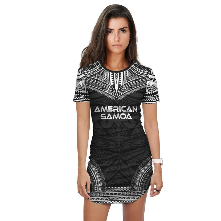 American Samoa Polynesian T-Shirt Dress - Polynesian Chief Black Version