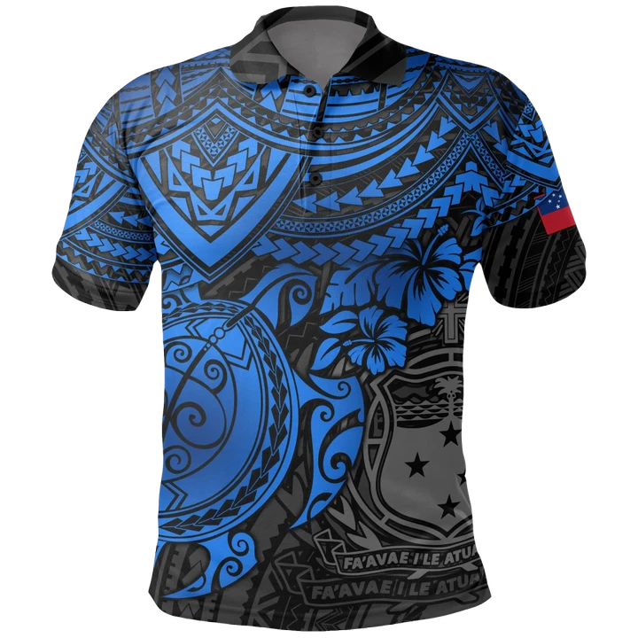Samoa Polynesian  Polo Shirt - Blue Turtle