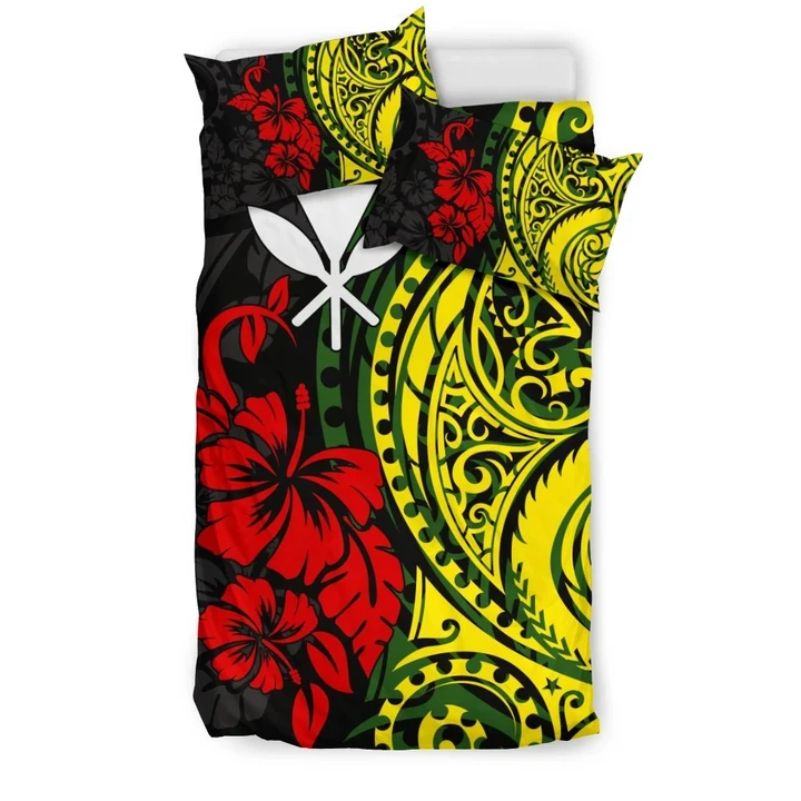 Hawaii Bedding Set - Polynesian Patterns With Hibiscus Flowers