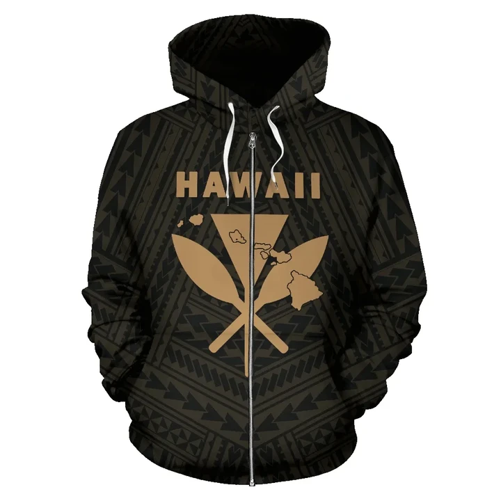 Hawaii Kanaka Polynesian Zip - Up Hoodie Gold - AH - J7