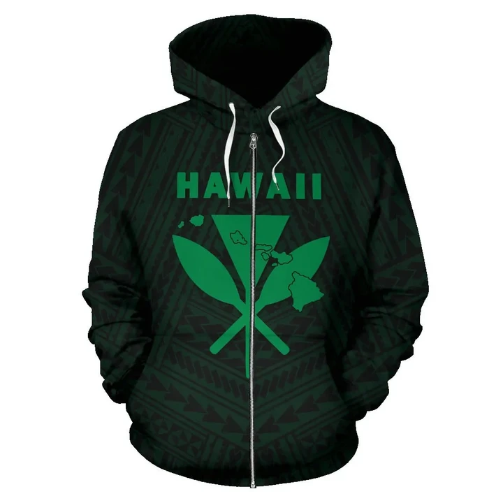 Hawaii Kanaka Polynesian Zip - Up Hoodie Green - AH - J7
