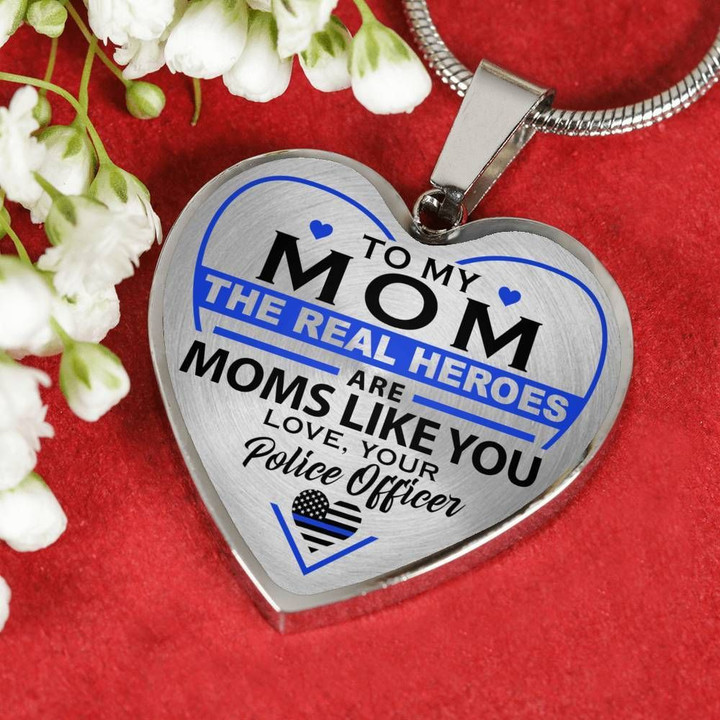 Police Mom Hero - Mom - Heart Necklace (USA Made) A7