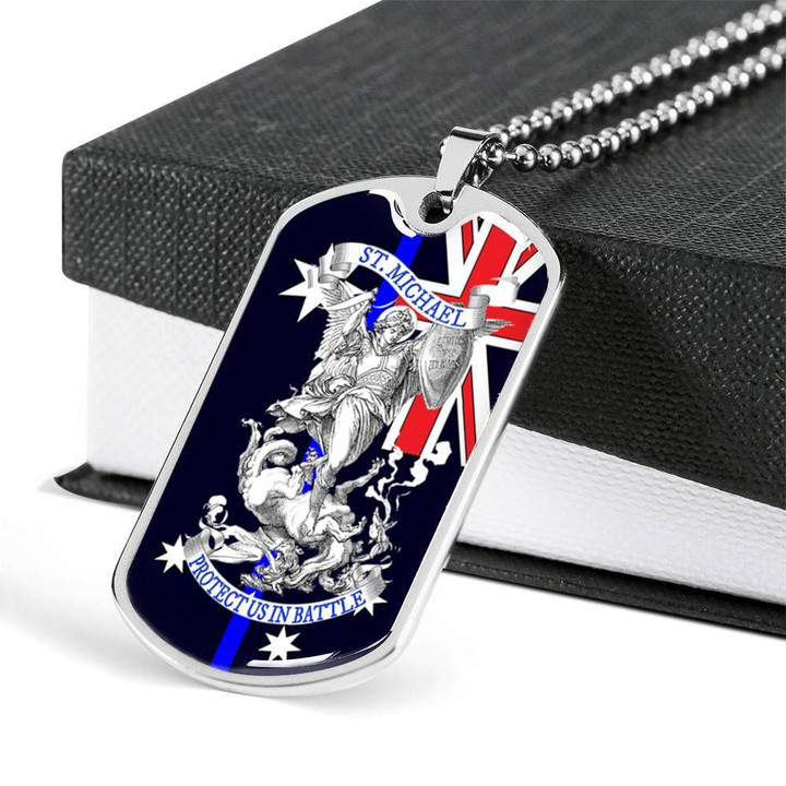 Australian Flag - St Michael Protect Us in Battle Luxury Dog Tag (Police/Paramedics) - Military Ball Chain A7