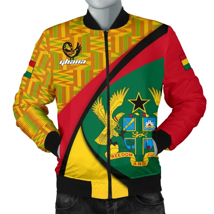 Ghana Bomber Jacket, Ghana Coat Of Arms Pattern Men A10