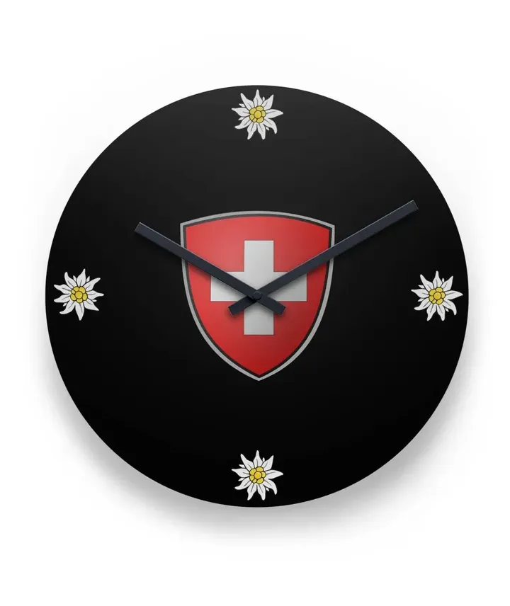 Switzerland Flag And Edelweiss 11" Round Wall Clock H1