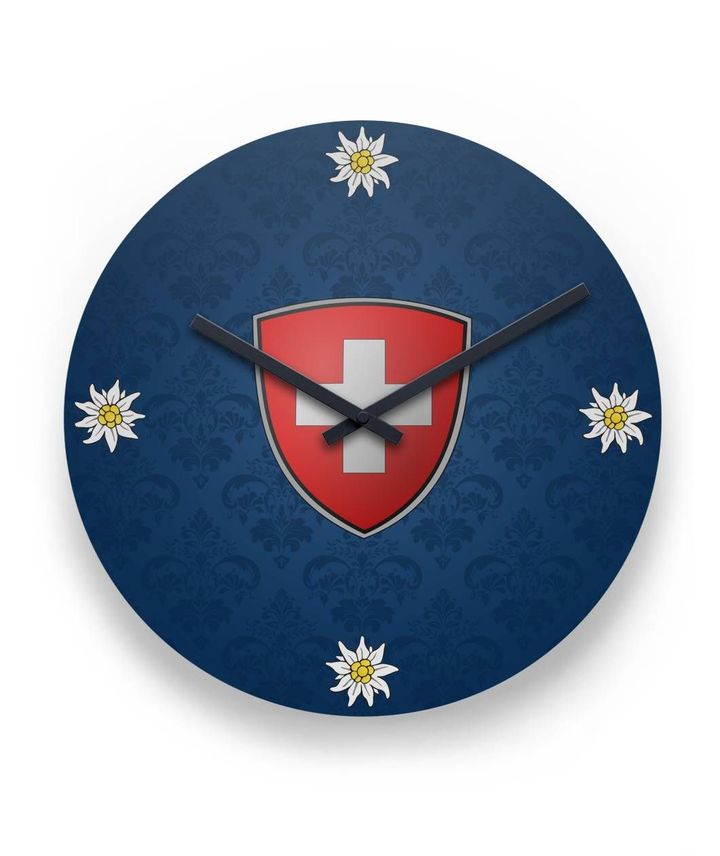 Switzerland Flag And Edelweiss 11" Round Wall Clock 02 H1
