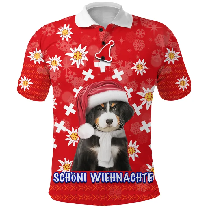 Christmas Edelweiss Switzerland Polo Shirt Bernese Mountain Dog K13