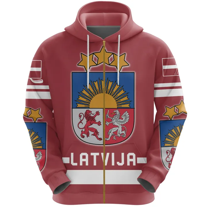 Latvia Hockey Zip Hoodie A02