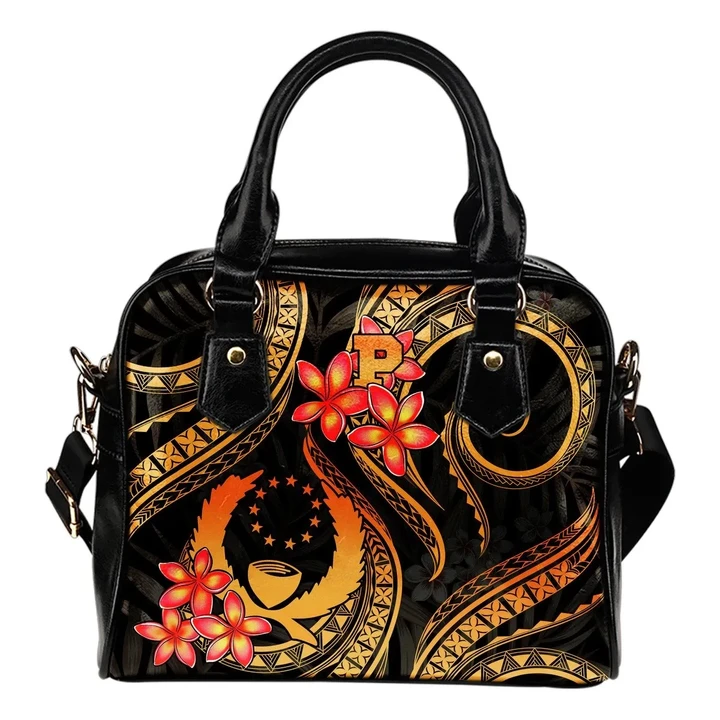 Pohnpei Micronesian Shoulder Handbag - Gold Plumeria - BN11