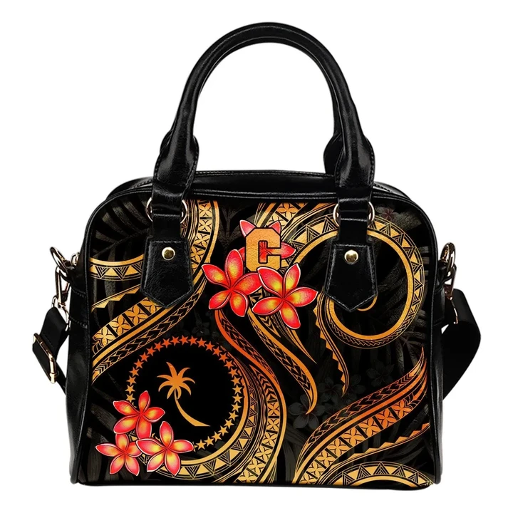 Chuuk Micronesian Shoulder Handbag - Gold Plumeria - BN11