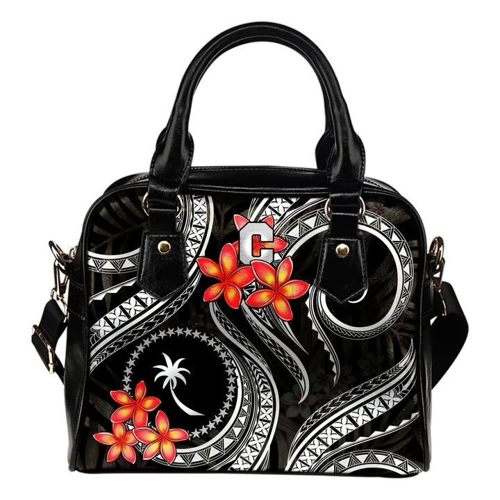 Chuuk Micronesian Shoulder Handbag - Black Plumeria - BN11