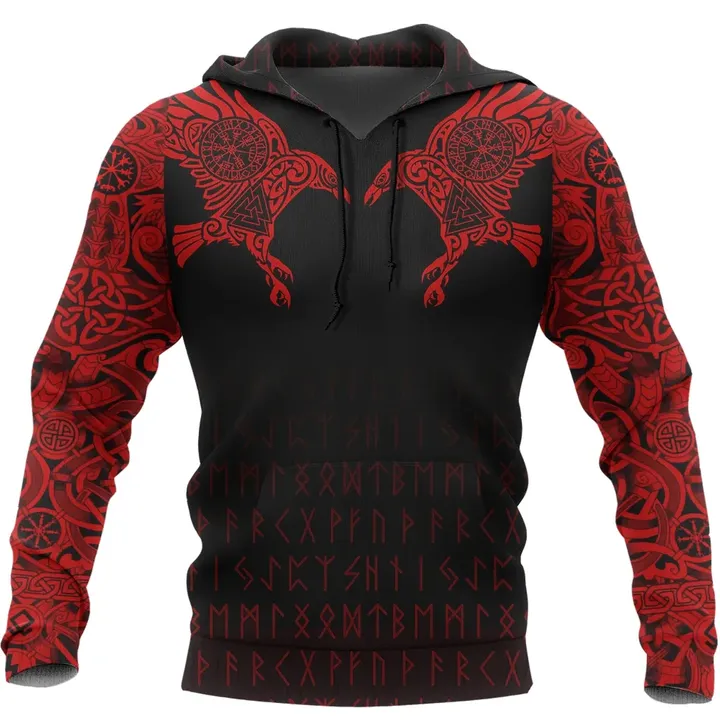 Vikings Hoodie - The Raven Of Odin Tattoo Special Red A7