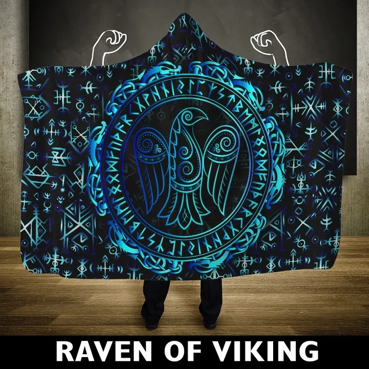 Viking Hooded Blanket - Runes Raven A7