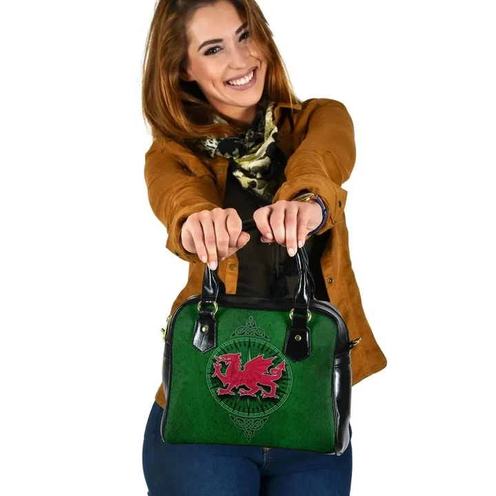 Wales Celtic Shoulder Handbag - Celtic Compass With Welsh Dragon - BN23