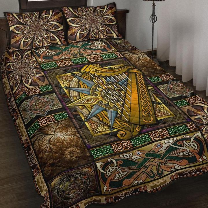 Ireland Celtic Quilt Bed Set - Ireland Coat Of Arms With Celtic Compass