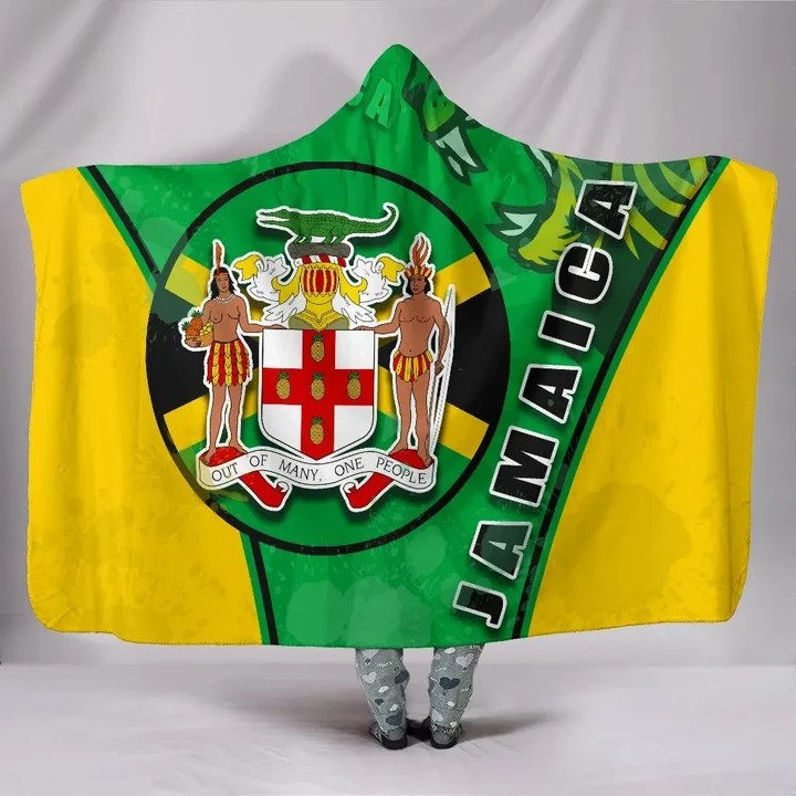 Jamaica Lion Hooded Blanket Circle Stripes Flag Version | 1sttheworld.com