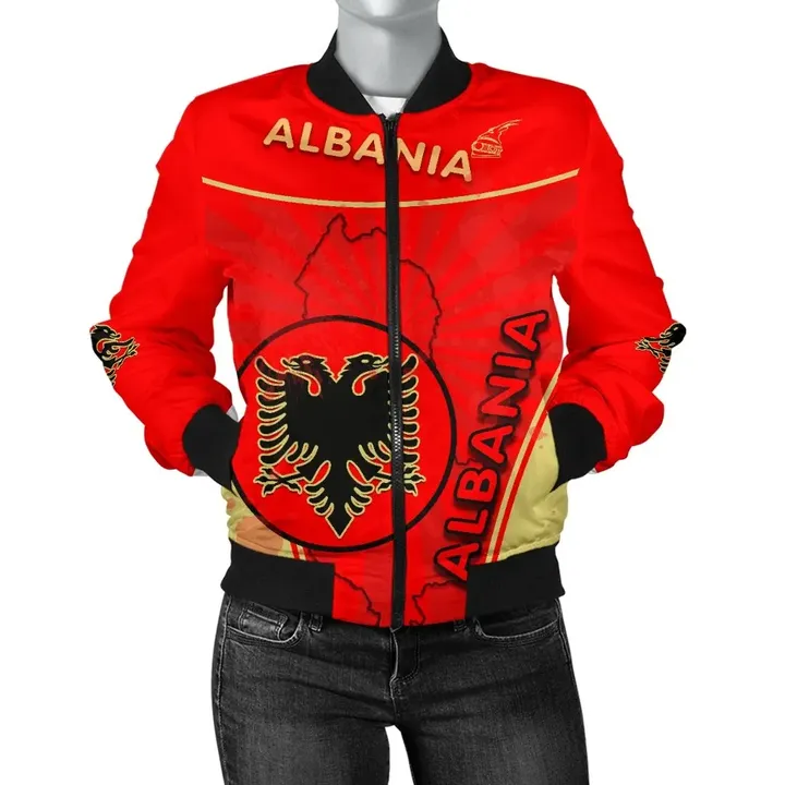 Albania Women Bomber Jacket Circle Stripes Flag Version