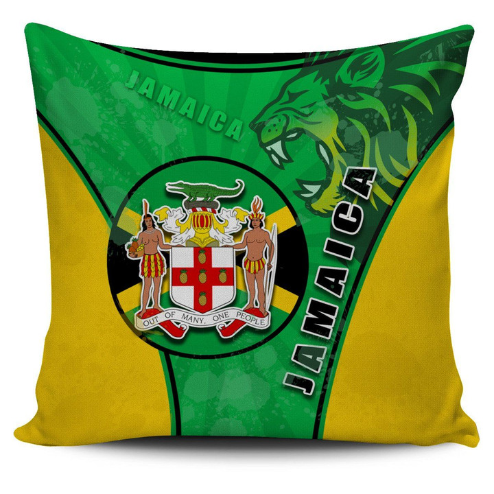 Jamaica Lion Pillow Cover Circle Stripes Flag Version | 1sttheworld.com