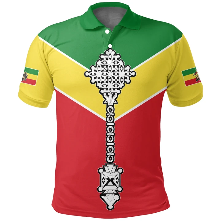 Ethiopian Polo Shirt, Ethiopia Rising Coptic Cross Lion A10