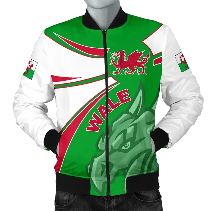 1sttheworld Wales Bomber Jacket, Wales Round Dragon Red Men A10