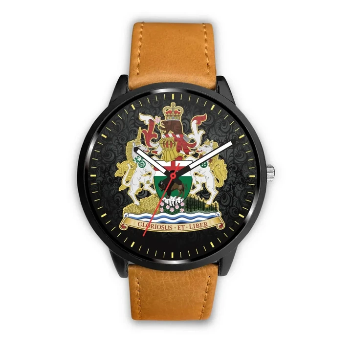Canada Coat Of Arms Manitoba Leather/Steel Watch TH7 |Men and Women| 1sttheworld