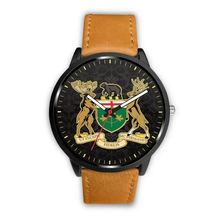 Canada Coat Of Arms Ontario Leather/Steel Watch TH7 |Men and Women| 1sttheworld