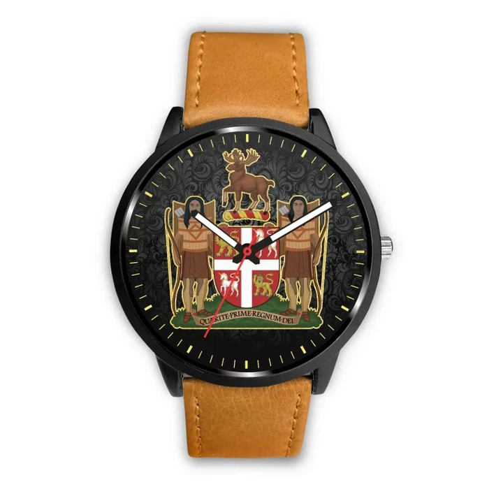 Canada Coat Of Arms Newfoundland & Labrador Leather/Steel Watch TH7 |Men and Women| 1sttheworld