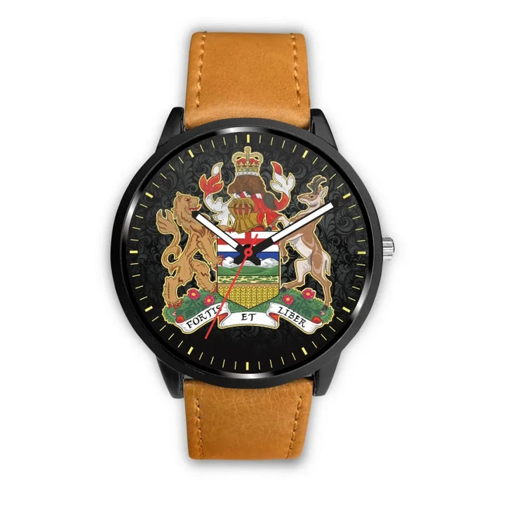 Canada Coat Of Arms Alberta Leather/Steel Watch TH7 |Men and Women| 1sttheworld